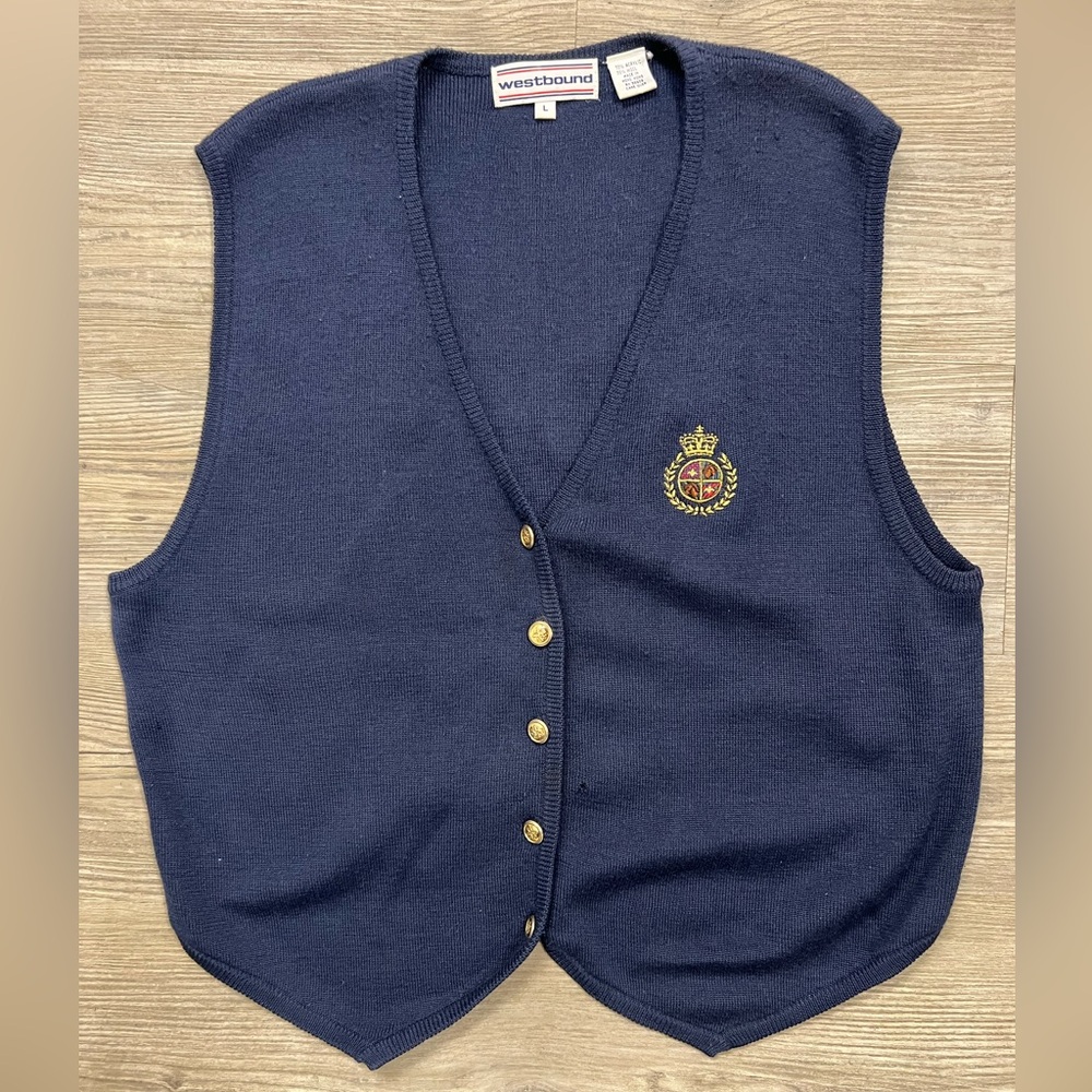 Vintage Westbound Dark Blue Vest with Gold Accents Size Large